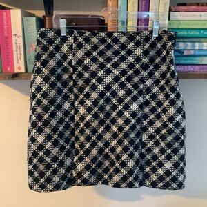 Karl Lagerfeld Paris Black & White Plaid A-Line Skirt Size 12 Above Knee Pleats